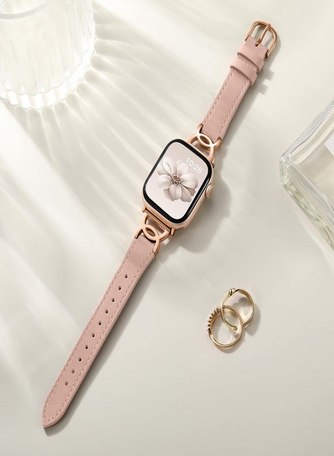 داجين سوار DaQin Slim من الجلد، متوافق مع ساعات Apple Watch النسائية، مقاسات 40 مم، 38 مم، 41 مم، 42 مم، سوار أنيق من الجلد مع مشبك بتصميم DC، متوافق مع ساعات iWatch من السلسلة 11، 10، 9، 8، 7، 6، 5، 4، 3، 2، 1، SE، لون وردي - Image 3