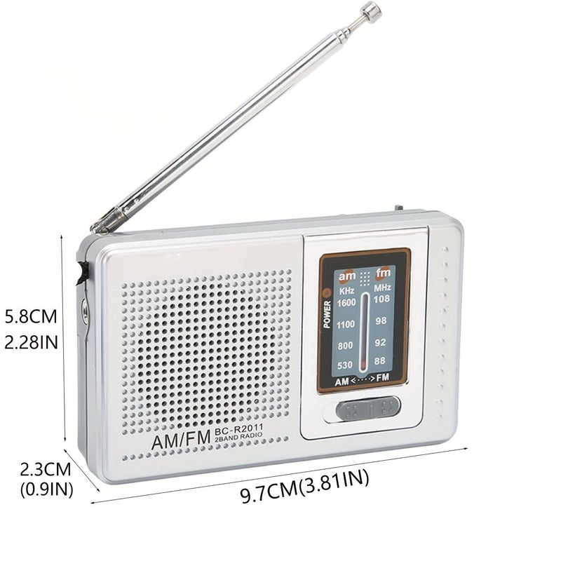 راديو AM FM محمول فضي اللون، يعمل بالبطارية، ترانزستور مدمج مع مكبر صوت 5 واط - Image 2