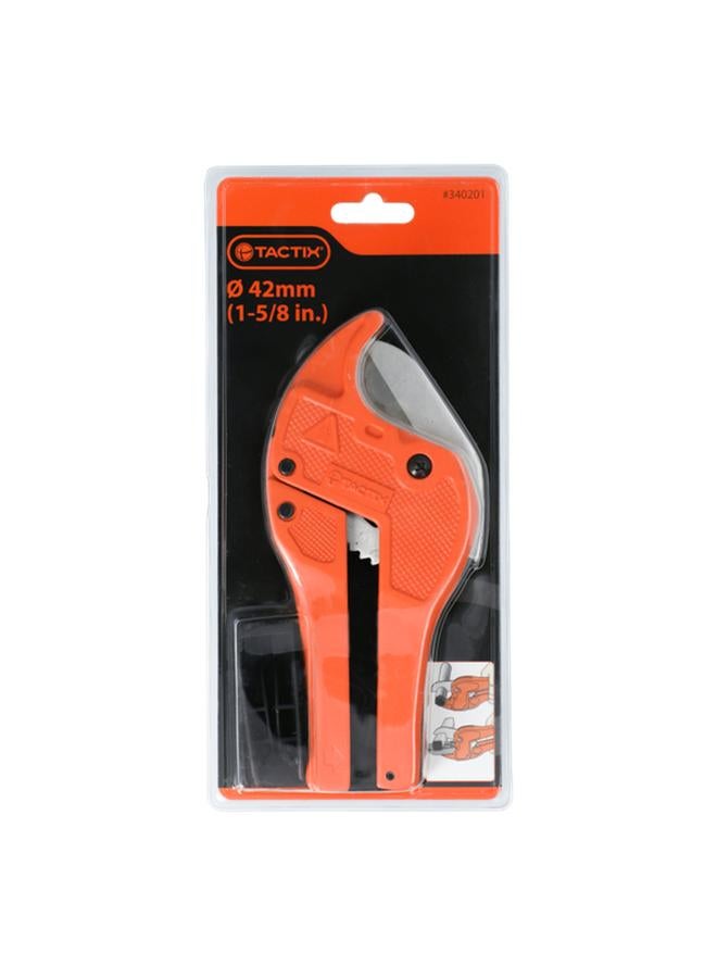 Tactix One Hand Ratchet Action PVC Pipe Cutter Orange and Silver 42mm 340201 - Image 1