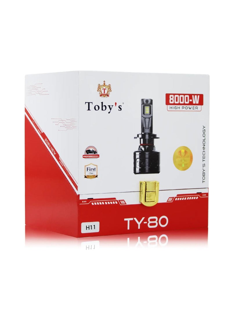 Toby's - Tobys TY80 H11 2 Pieces 160W Original Tested LED Headlight Bulb Assembly 16000 Lumens 80W/Piece Xtreme Bright With Color Temperature 6500K - Image 1