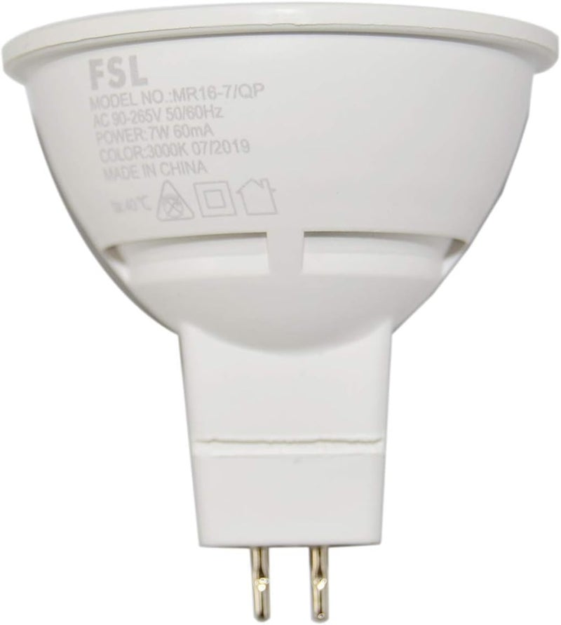 إف اس إل مصباح موضعي LED FSL MR16 بقدرة 7 وات، قاعدة GU5.3، جهد AC90-220V، لون أبيض دافئ 3000K، ضمان لمدة عام واحد، عبوة من 10 قطع. - Image 5