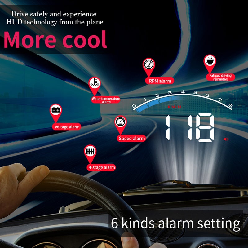 شاشة عرض رأسية HUD عالية الدقة HD OBD شاشة رقمية سيارية مستودع عرض عالمي للمركبات - Image 3