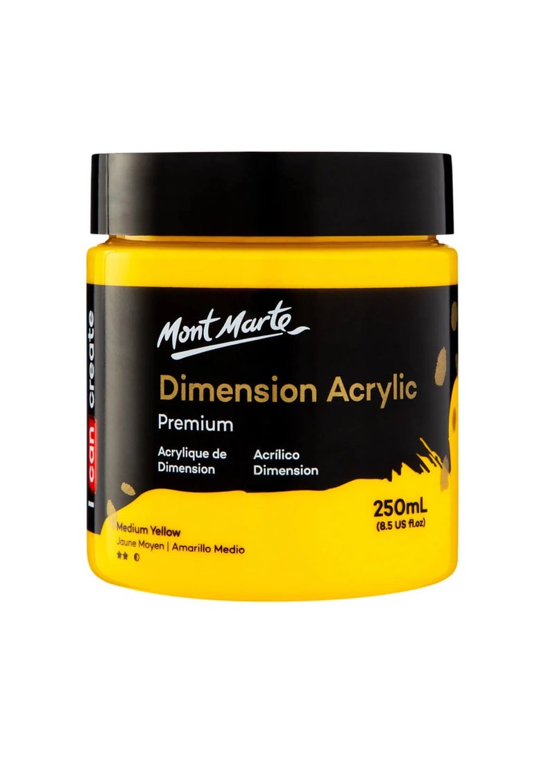 Mont Marte Premium Dimension Acrylic Paint 250ml Content Medium Yellow - Image 1