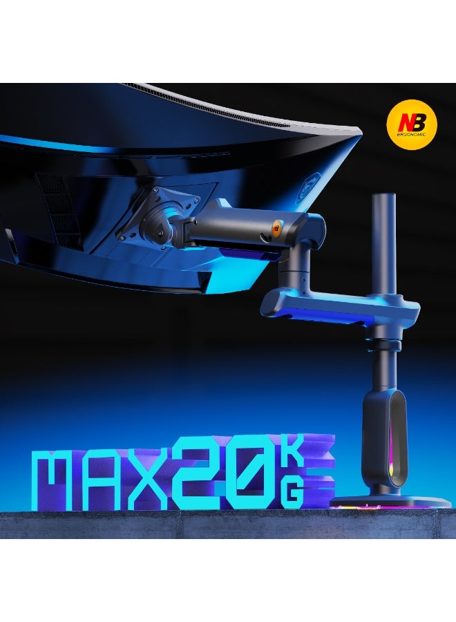 NB ERGONOMIC RGB Gaming Monitor-arm for Flat/Ultrawide/Curved Monitors 32 to 60 inch, Heavy Duty Stand Load up to 20 kg, VESA 75/100 mm Monitor-Mount F7 - Image 2