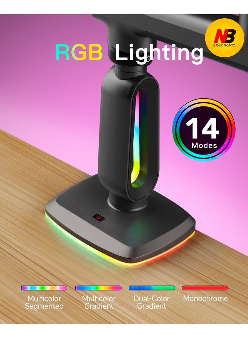 NB ERGONOMIC RGB Gaming Monitor-arm for Flat/Ultrawide/Curved Monitors 32 to 60 inch, Heavy Duty Stand Load up to 20 kg, VESA 75/100 mm Monitor-Mount F7 - Image 5