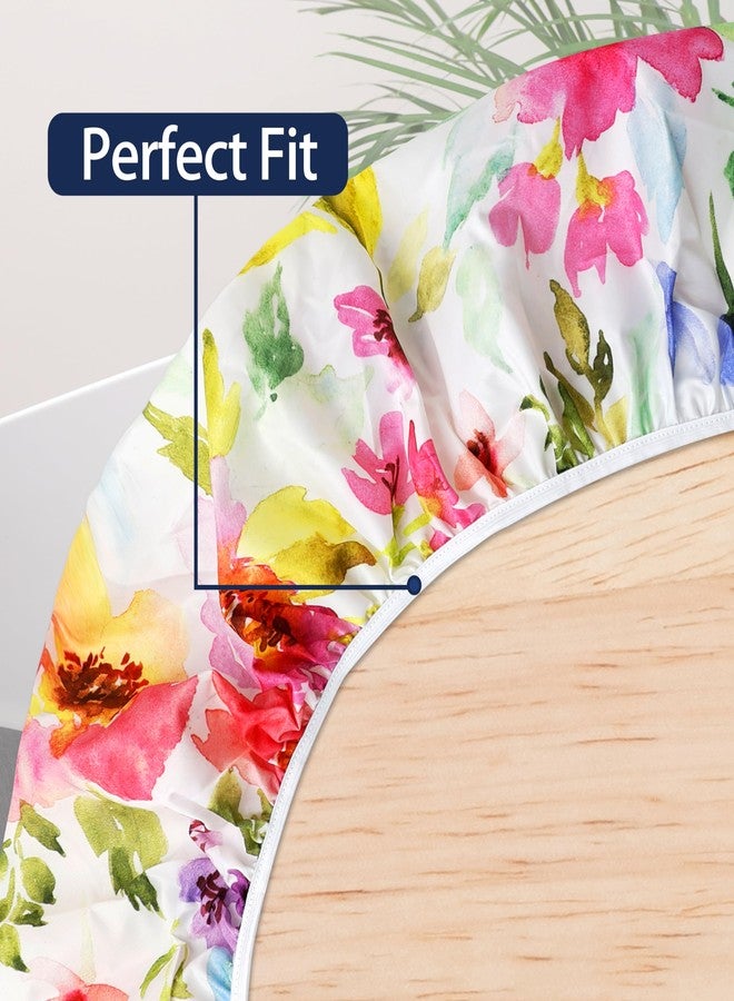 VBDFD Spring Summer Round Fitted Tablecloth with Elastic Edge Watercolor Flower Outdoor Tablecloth Reusable Table Cover for Indoor Home Kitchen Decor Fits 40-44" Diameter Round Tables - Image 5