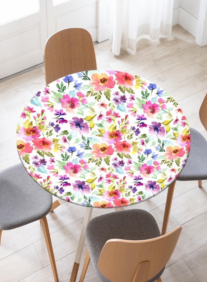 VBDFD Spring Summer Round Fitted Tablecloth with Elastic Edge Watercolor Flower Outdoor Tablecloth Reusable Table Cover for Indoor Home Kitchen Decor Fits 40-44" Diameter Round Tables - Image 3