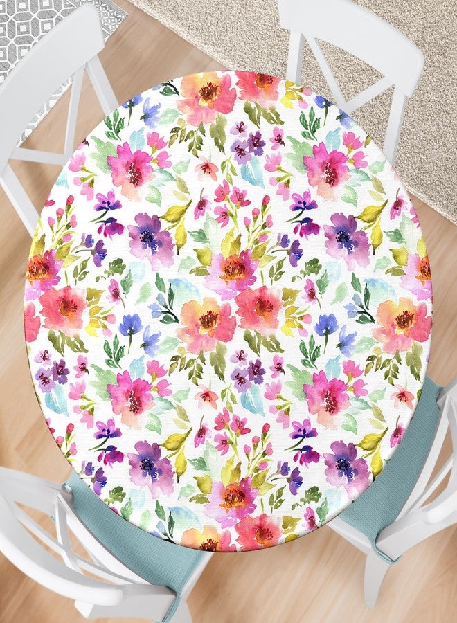 VBDFD Spring Summer Round Fitted Tablecloth with Elastic Edge Watercolor Flower Outdoor Tablecloth Reusable Table Cover for Indoor Home Kitchen Decor Fits 40-44" Diameter Round Tables - Image 1
