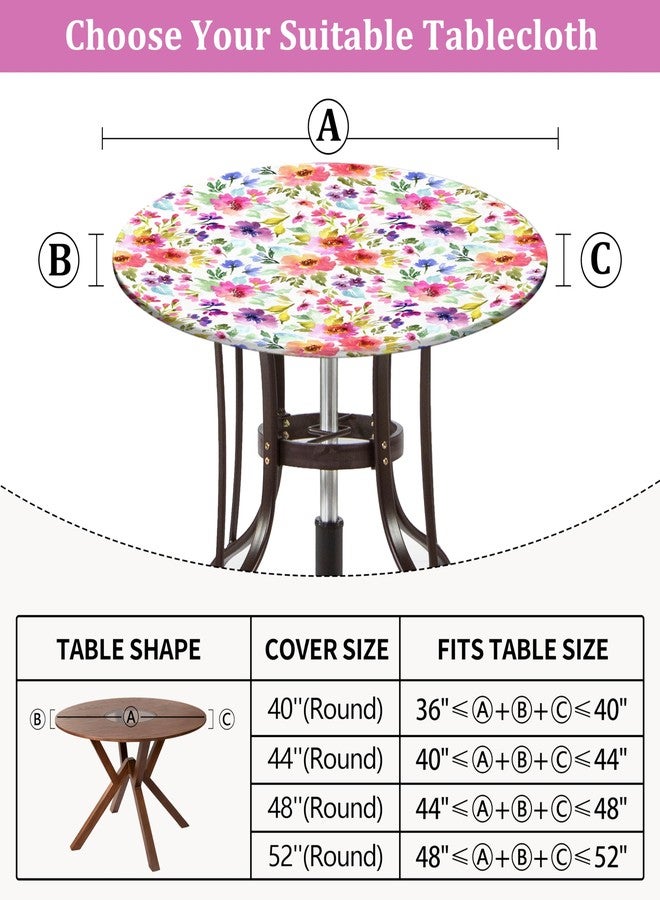 VBDFD Spring Summer Round Fitted Tablecloth with Elastic Edge Watercolor Flower Outdoor Tablecloth Reusable Table Cover for Indoor Home Kitchen Decor Fits 40-44" Diameter Round Tables - Image 2