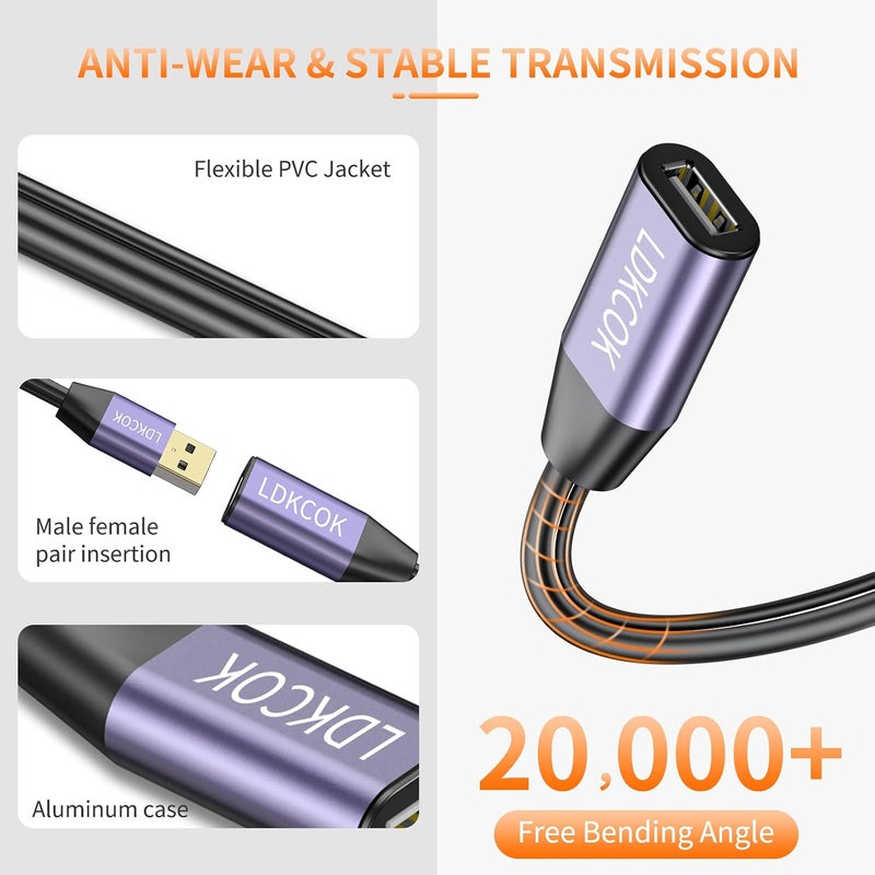 كابل تمديد نشط من USB 2.0 من نوع A ذكر إلى أنثى بطول 100 قدم، سرعة عالية 480 ميجابت في الثانية - Image 4
