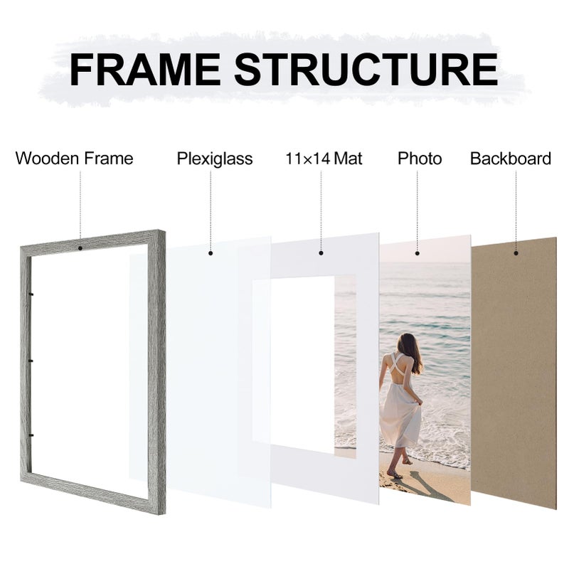 Vittanly 12x16 Picture Frame for Wall Set of 9  Display 11x14 Pictures with Mat or 12x16 without Mat  Collage Frames for Wall Mounting  Perfect for Home D?cor  Grey - Image 3