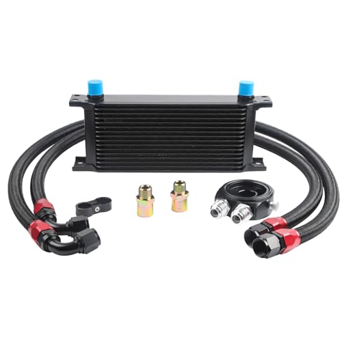 TomGoo Universal 16 Row Oil Cooler Kit, 10AN Transmission Engine Cooler Kit —Stacked Plate universal racing aluminum engine transmission oil cooler — Engine British Radiator Oil Cooler Condenser （black） - Image 1