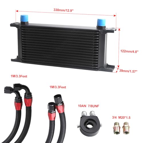 TomGoo Universal 16 Row Oil Cooler Kit, 10AN Transmission Engine Cooler Kit —Stacked Plate universal racing aluminum engine transmission oil cooler — Engine British Radiator Oil Cooler Condenser （black） - Image 4