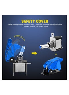 Y&D 5PCS LED Toggle Switch ON Off 12V Blue Lighted Aircraft Safety Cover Heavy Duty 20A SPST 3 Pin Rocker for Automotive Cars Trucks Boats  - Image 3
