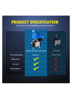 Y&D 5PCS LED Toggle Switch ON Off 12V Blue Lighted Aircraft Safety Cover Heavy Duty 20A SPST 3 Pin Rocker for Automotive Cars Trucks Boats  - Image 5