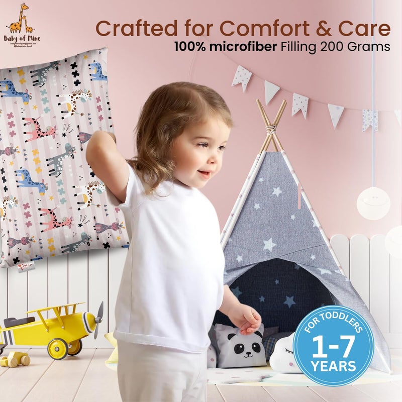 Baby of Mine Premium Baby Pillow for Kids - Super Soft Cotton Kids Cushion for 5 Years Old Kids, Cartoon Prints - Colourful Giraffe - Image 4