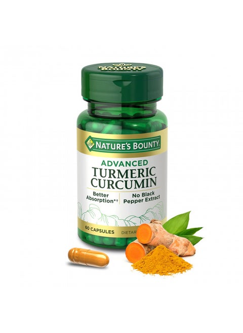 Nature's Bounty Advanced Turmeric Curcumin provides 750% better absorption without Black Pepper Extract or Bioperine. 60 Count Capsules. 60 Servings.