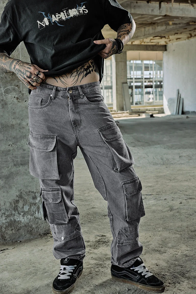 SNITCH جينز كارجو فضفاض بـ  جيب بلون رمادي من سنيتش ريفوليوشن