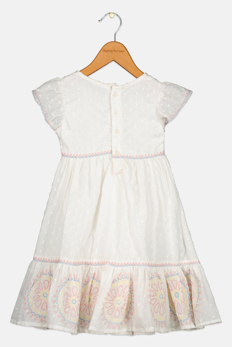 Willow & Whistle Toddlers Girl Embroidered Short Sleeve Dress, Off White - Image 3