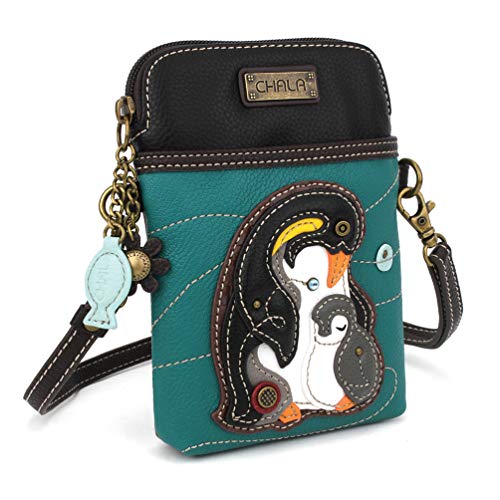 CHALA Bird Collection Cell Phone Crossbody Purse-Women PU Leather/Canvas Multicolor Handbag with Adjustable Strap - Penguin - turquoise - Image 2