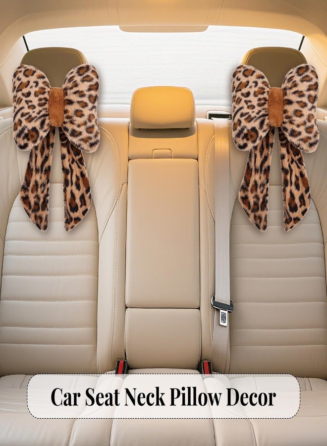 iHUFeather 2 Pack Bow Car Headrest Pillow Comfortable Soft Plush Head Rest Cushion, Neck Pillow for Driving Office Use and Car Interior Decoration (Leopard) - Image 4