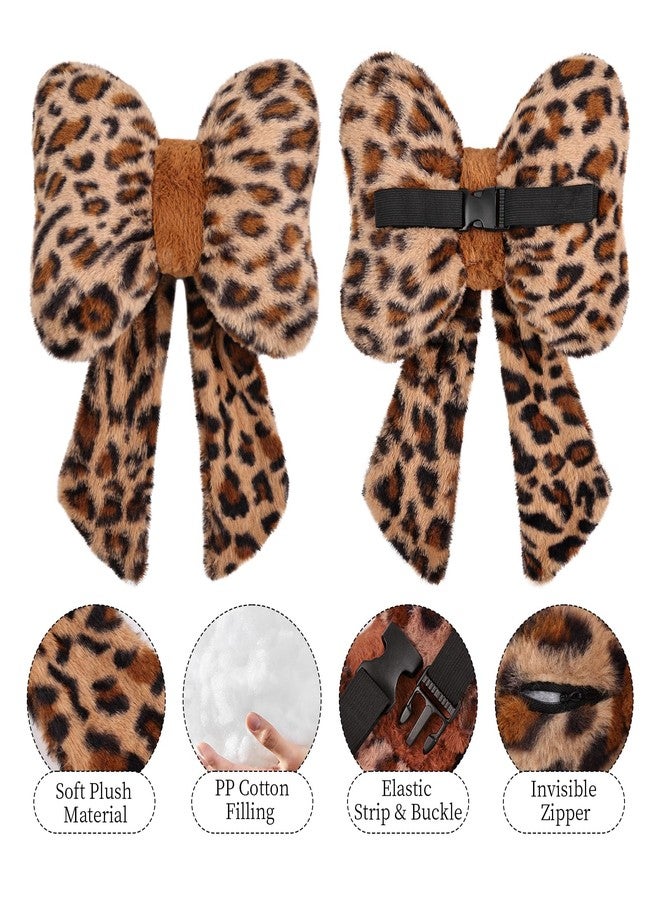 iHUFeather 2 Pack Bow Car Headrest Pillow Comfortable Soft Plush Head Rest Cushion, Neck Pillow for Driving Office Use and Car Interior Decoration (Leopard) - Image 5