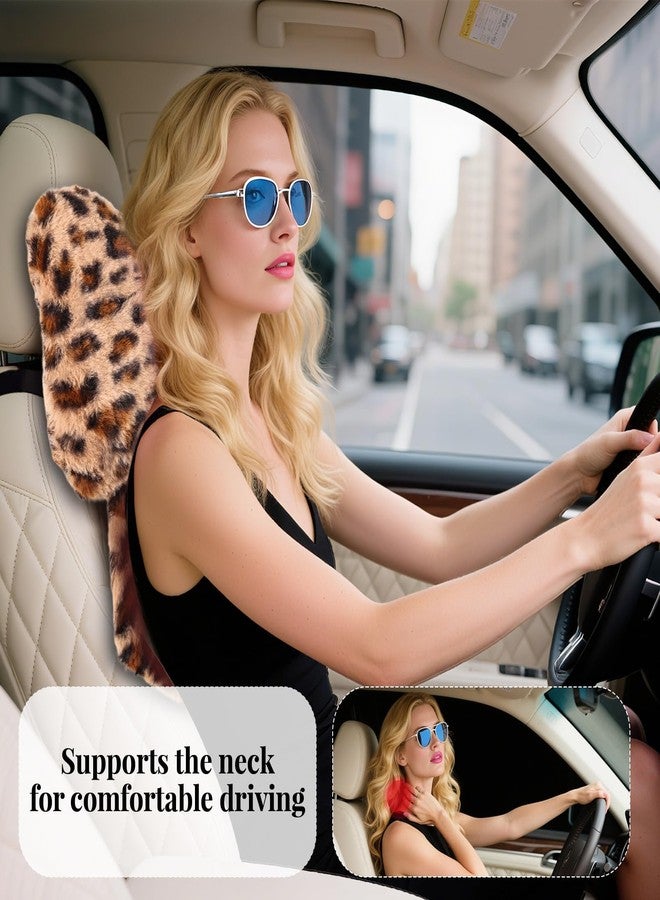 iHUFeather 2 Pack Bow Car Headrest Pillow Comfortable Soft Plush Head Rest Cushion, Neck Pillow for Driving Office Use and Car Interior Decoration (Leopard) - Image 3