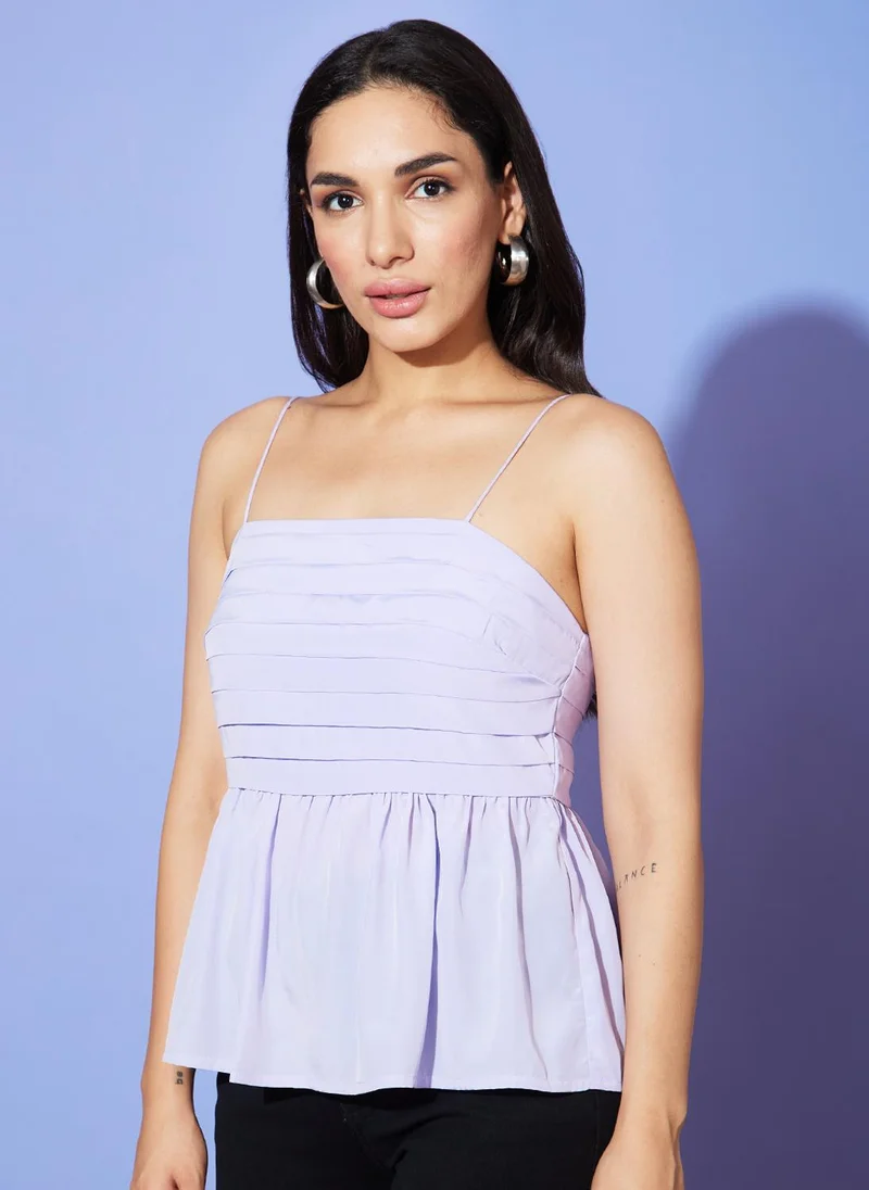 globus Globus Women Lavender Shoulder Strap Crepe Peplum Top