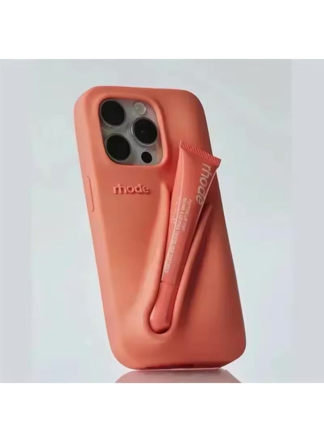 Lip Gloss Phone Case with Lip Tint, For iPhone Case Liquid Silicone Camera Protection Lipstick Lip Glaze Phone Case for iPhone 11 ( Orange )