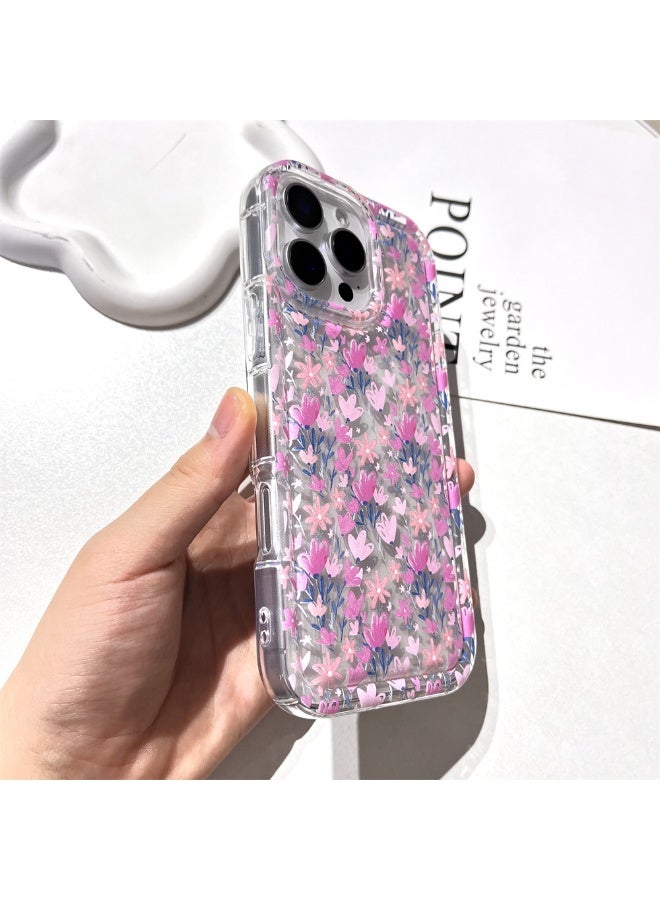 NIBEMINENT Sweet Pink Flowers Protective TPU Case Cover For iPhone 15 Pro Max Clear - Image 2