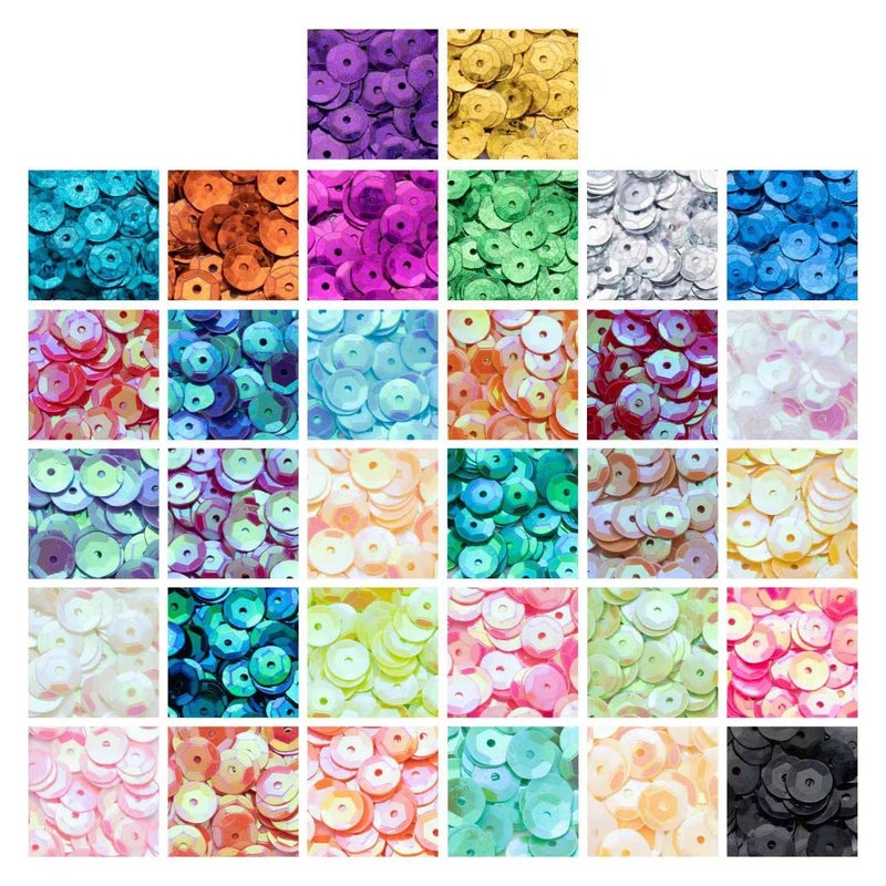 Crafare Crafare 6mm Loose Cup Sequins 32Colors 13000PCS Rainbow Sequin Bulk Iridescent Spangles for Arts Craft Sewing Scrapbooking Project Home Holiday 