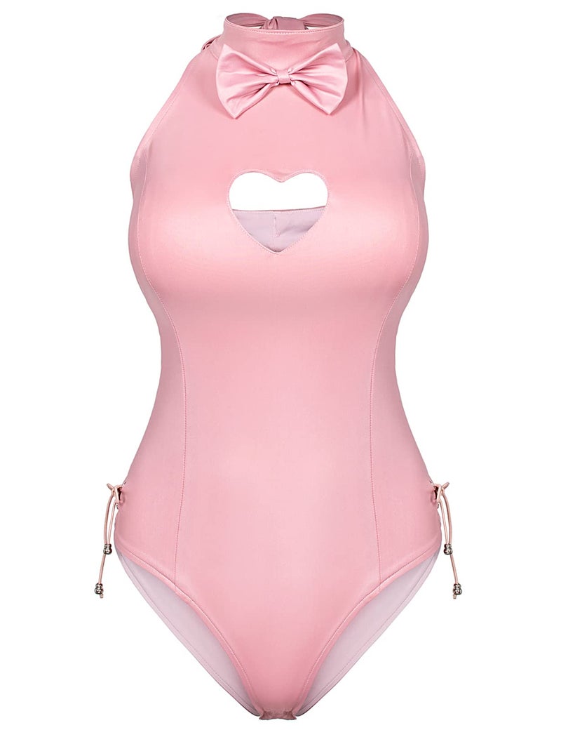 Yuriko Womens Bunny Costume Girl Suit Button Crotch Romper Onesie Bodysuit Cosplay Costume Furry Cat Ear Gloves Socks set(Pink L) - Image 2