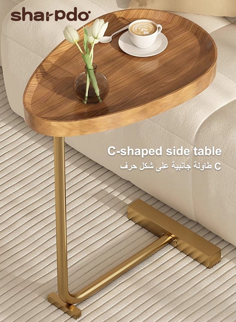Sharpdo C-Shaped Nordic Style Wooden Side Table, 45x30x60 cm Walnut Finish Coffee Table End Table for Sofa, Bed, Balcony, Small Apartment Living Room - Image 3