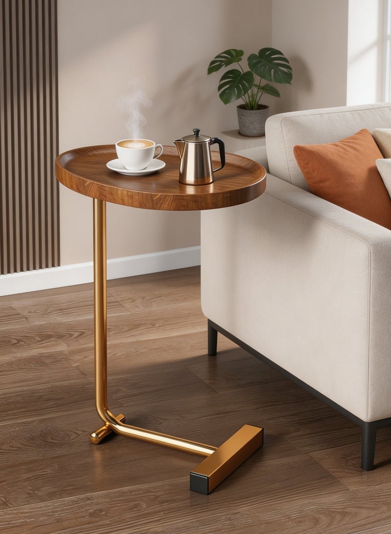 Sharpdo C-Shaped Nordic Style Wooden Side Table, 45x30x60 cm Walnut Finish Coffee Table End Table for Sofa, Bed, Balcony, Small Apartment Living Room - Image 2