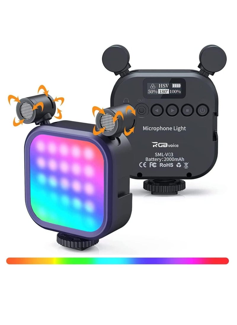 Y&D - Portable RGB Video Lights, 2 in 1 LED Camera Light with Dual Stereo Microphone 360° Full Color for Photography Cold Shoes, 2000mAh Rechargeable CRI 95+ 2500-9000K Dimmable Panel Fill Lamp - Image 1