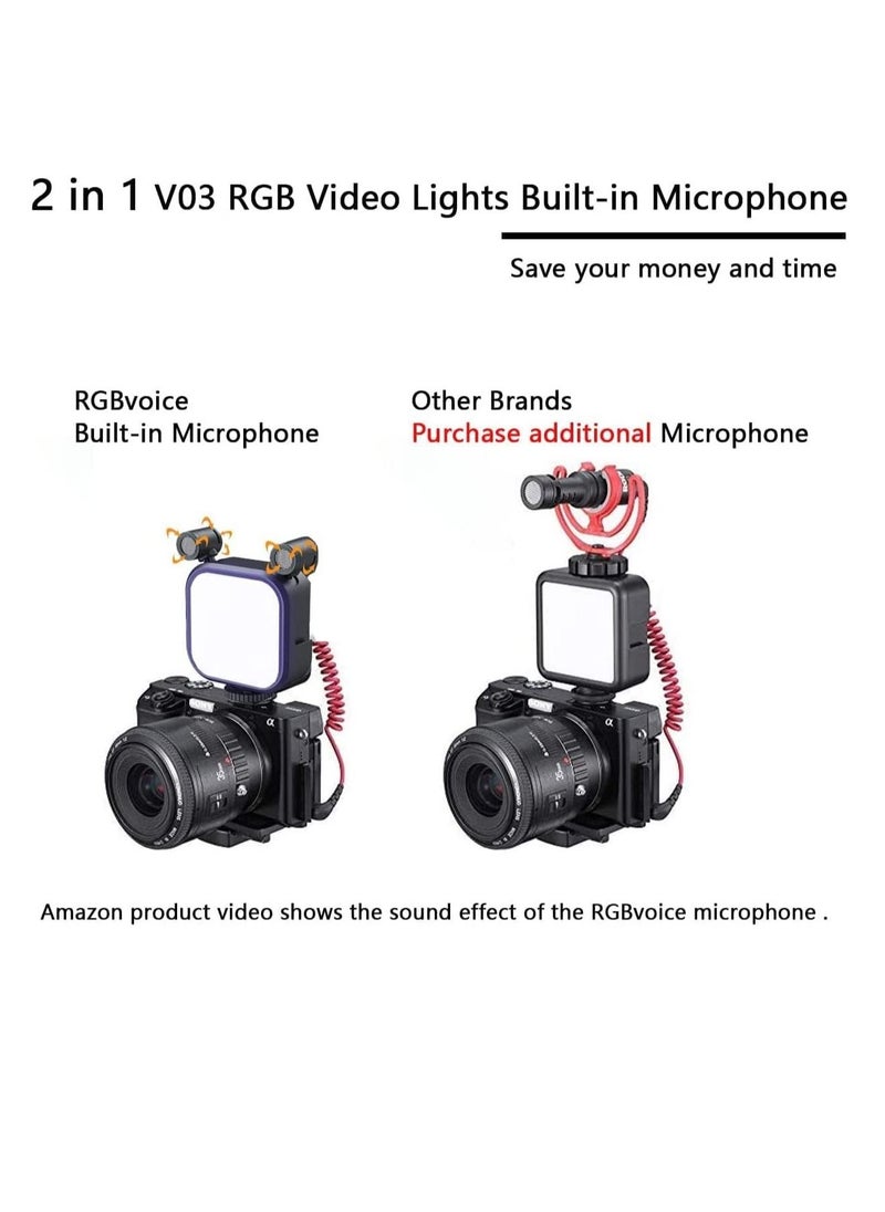 Y&D - Portable RGB Video Lights, 2 in 1 LED Camera Light with Dual Stereo Microphone 360° Full Color for Photography Cold Shoes, 2000mAh Rechargeable CRI 95+ 2500-9000K Dimmable Panel Fill Lamp - Image 1