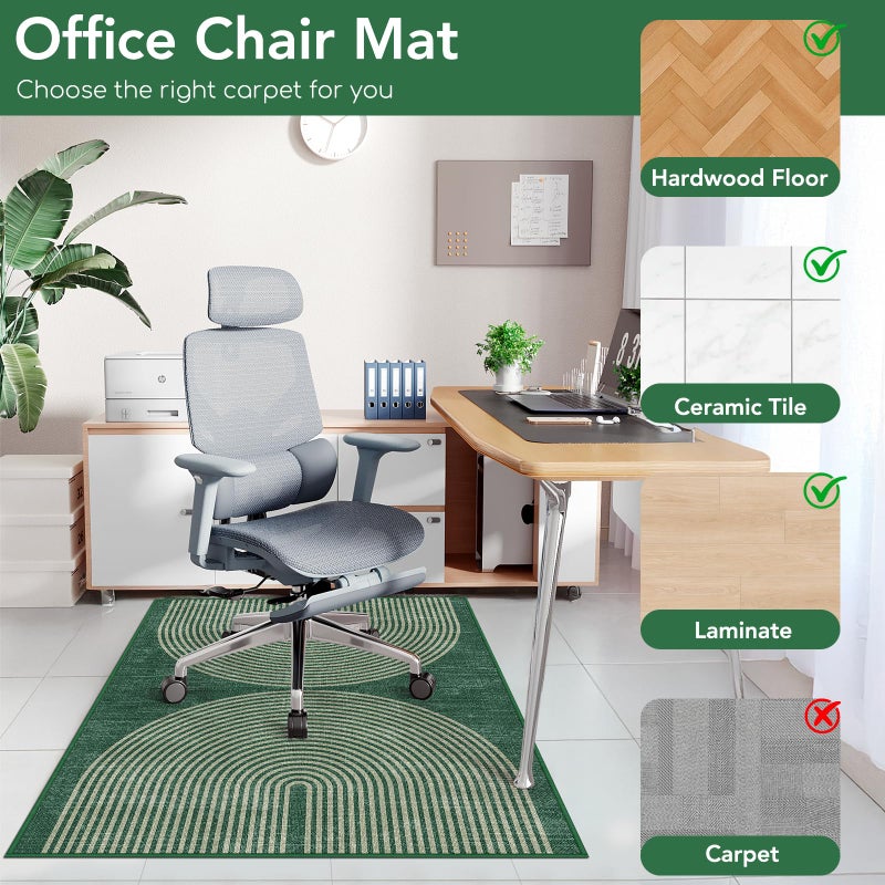 Lreedy Office Chair Mat for Hardwood Floor&Tile Floor,36"X 48" Heavy Duty Desk Chair Mat for Hard Floors,Under Desk Rug for Rolling Computer Chair,Anti Slip,Low Pile Carpet Floor-Geo Green - Image 3