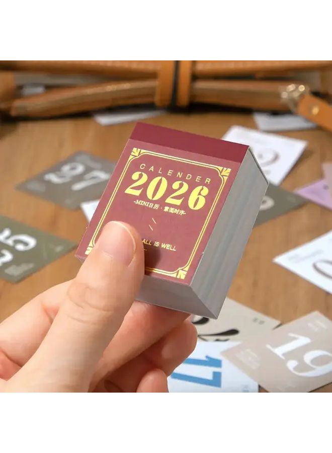 مخطط تقويم ثنائي اللغة صيني-إنجليزي صغير لعام 2026، غير مؤرخ، شهري وأسبوعي، دفتر جيب بغطاء بلمسة ذهبية - Image 4