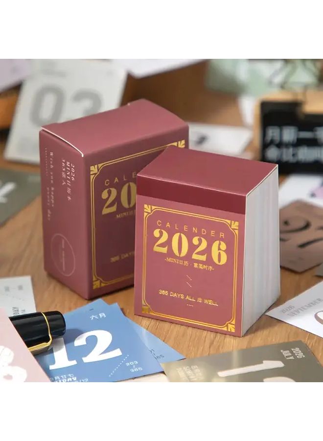 مخطط تقويم ثنائي اللغة صيني-إنجليزي صغير لعام 2026، غير مؤرخ، شهري وأسبوعي، دفتر جيب بغطاء بلمسة ذهبية - Image 2