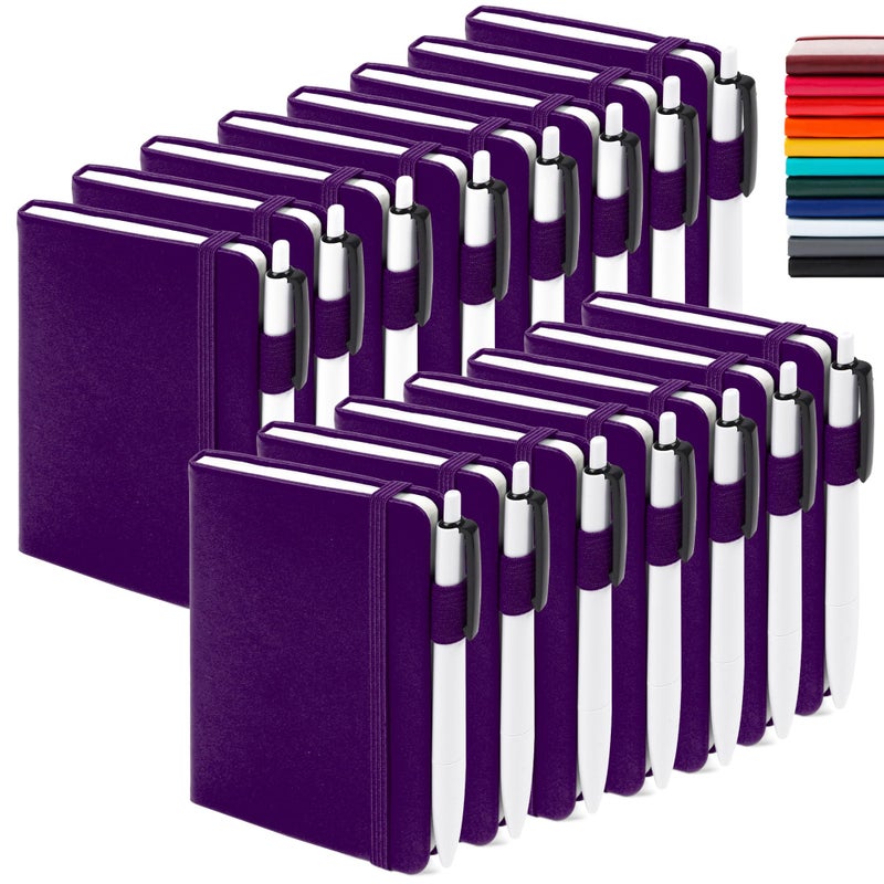 feela 15 Pack Pocket Small Notebooks Bulk, Mini Cute Notepads Hardcover College Ruled Lined Journals with Pen Holder for School Business Memos, with 15 Black Pens, 3.5â€x 5.5â€, A6, Purple - Image 1