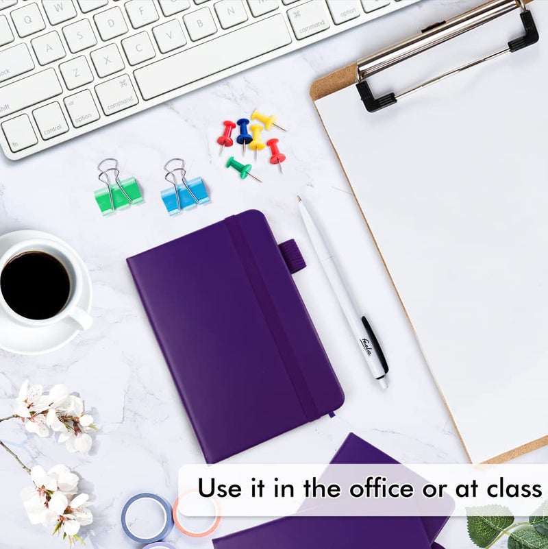 feela 15 Pack Pocket Small Notebooks Bulk, Mini Cute Notepads Hardcover College Ruled Lined Journals with Pen Holder for School Business Memos, with 15 Black Pens, 3.5â€x 5.5â€, A6, Purple - Image 4