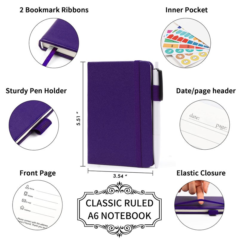feela 15 Pack Pocket Small Notebooks Bulk, Mini Cute Notepads Hardcover College Ruled Lined Journals with Pen Holder for School Business Memos, with 15 Black Pens, 3.5â€x 5.5â€, A6, Purple - Image 2