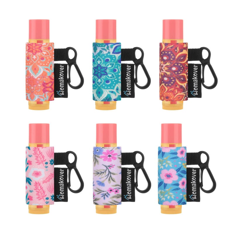 Homakover 6 Pack Balm Holder Compact ClipOn Lipstick Holder Premium Release Clip Neoprene Sleeve Balm with Hang Fits Most Standard Lip Balm