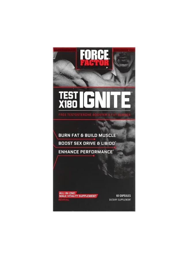 Force Factor Test X180 Ignite Free Testosterone Booster  and Fat Burner 60 Capsules - Image 1