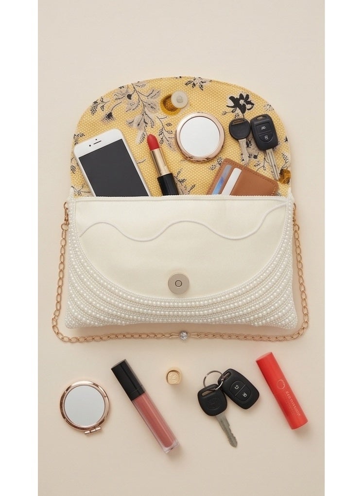 JOHN PAULS Ivory Pearl Clutch Bag for Women Handmade Beaded Bridal Purse with Gold Chain Strap & Magnetic Snap Closure | Wedding, Bridal Shower & Evening Handbag for Women - Image 2