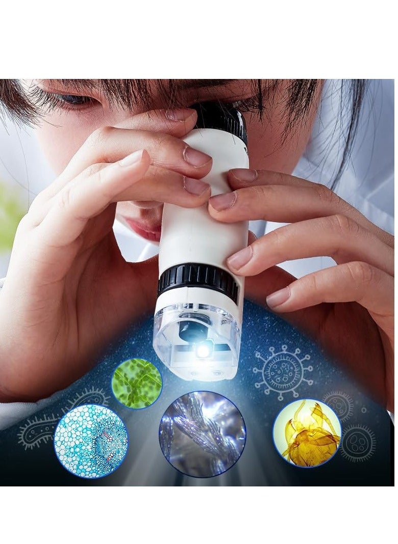 Excefore - Miniscope Kids, Pocket Microscope for Kids, Handheld Microscope, Portable Microscope, Led Lighted Pocket Microscope, for Children’s Learning, Scientific Experiment and Exploring The World (White) - Image 1