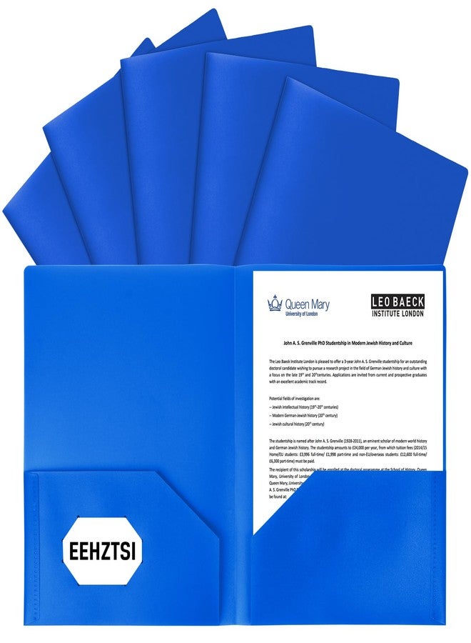 EEHZTSI 6-Pack Plastic Folders with Pockets,2-Pocket Poly Folders Holds 8-1/2" x 11" Paper for School/Office/Home, Blue - Image 1