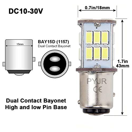 PYRJIN 1157 Led Bulb White, Bay15d Led 12V 5W Bulb, Dc10-30V 6000K 800 Lm For Tail/Brake, Backup Light, For Car, Rv, Trailer, Boat, Motorcycle. (Pack Of 2) - Image 2