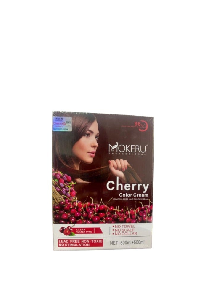 Mokeru Cherry  Ammonia-Free Hair Color Cream in Natural Black 500ml +500ml