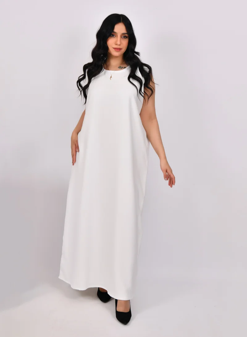 HAWRAA ABAYA Navy blue wide sleeve abaya with white stripes and white dress